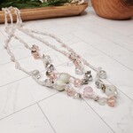 Crescent Moon Jewelry of the Sierras Bead Crochet Double Necklace - Pink & White - 24"