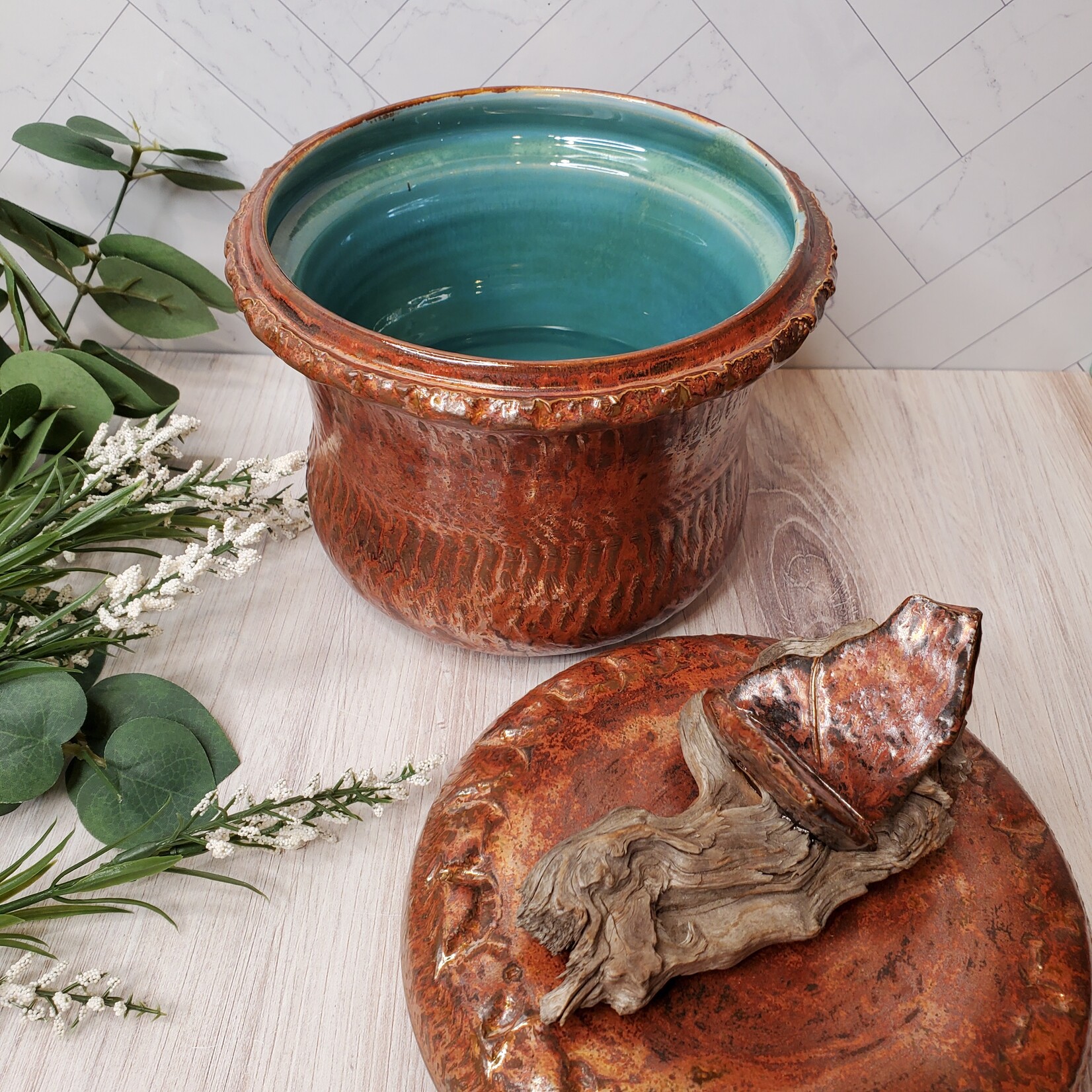 Elaine Randall Dream Jar with Forest Driftwood and Butterfly - Ancient Copper Glaze
