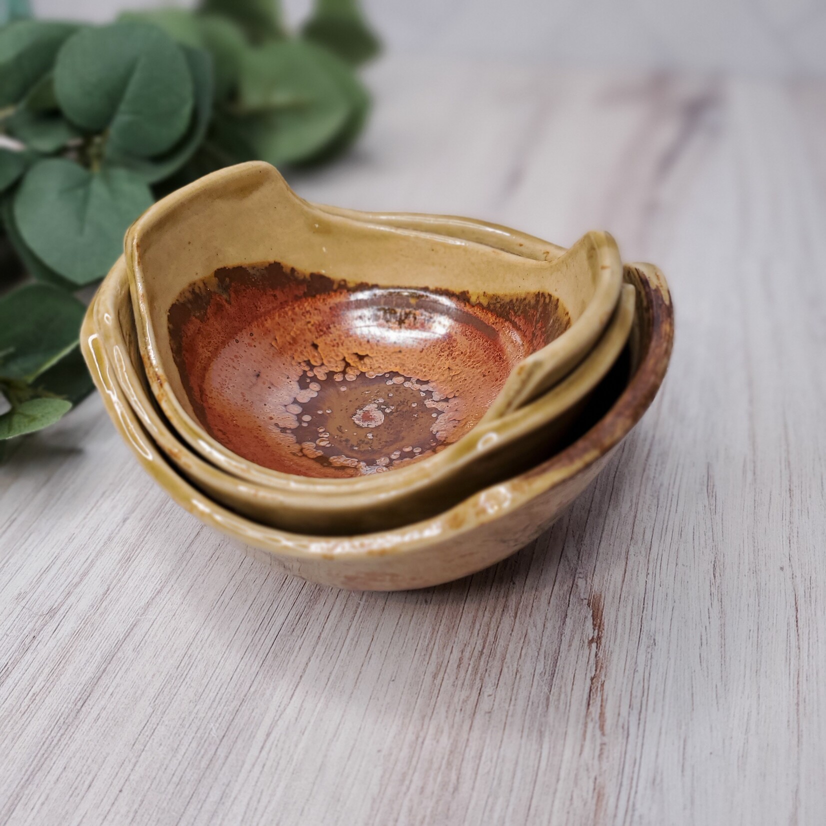 Elaine Randall Small Nesting Bowl Set - 3 - copper glaze
