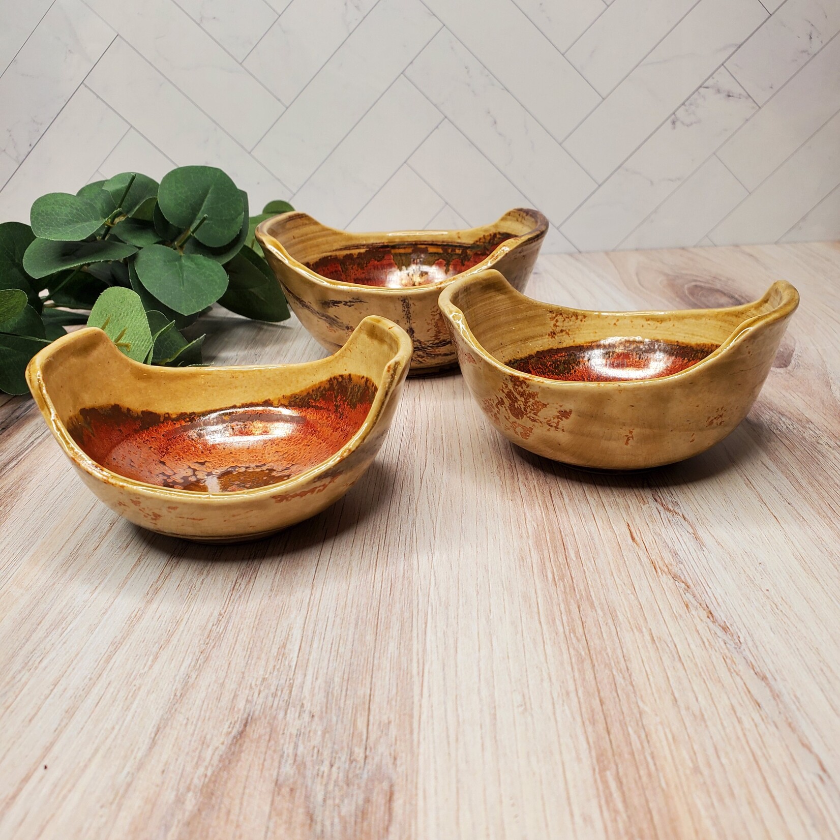 Elaine Randall Small Nesting Bowl Set - 3 - copper glaze