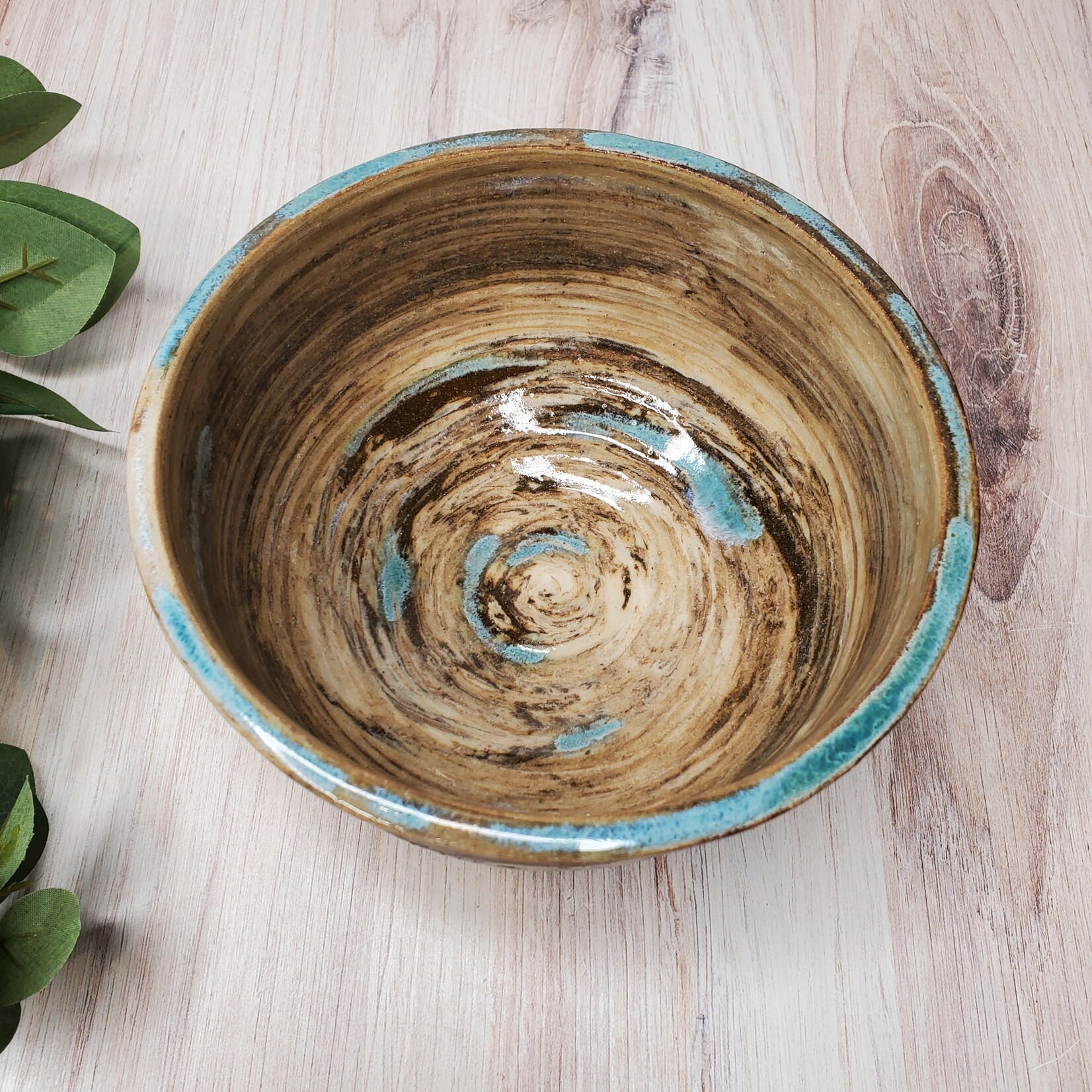 Elaine Randall Variegated Clay Bowl with Turquoise Elements