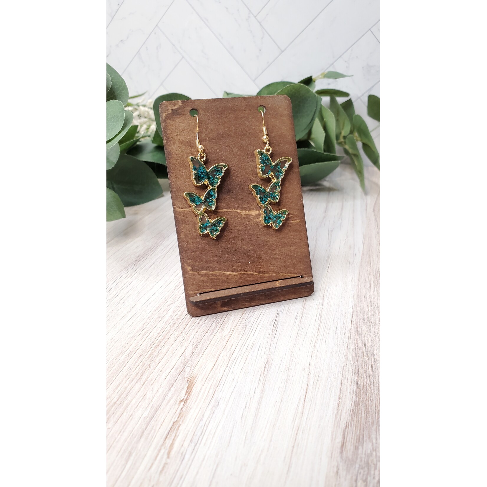 Evi Studio Botanical Earrings - Green Butterflies