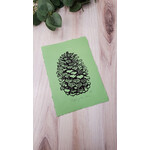 Evi Studio Jeffrey Pinecone Lino Print - on green  6x8.5"