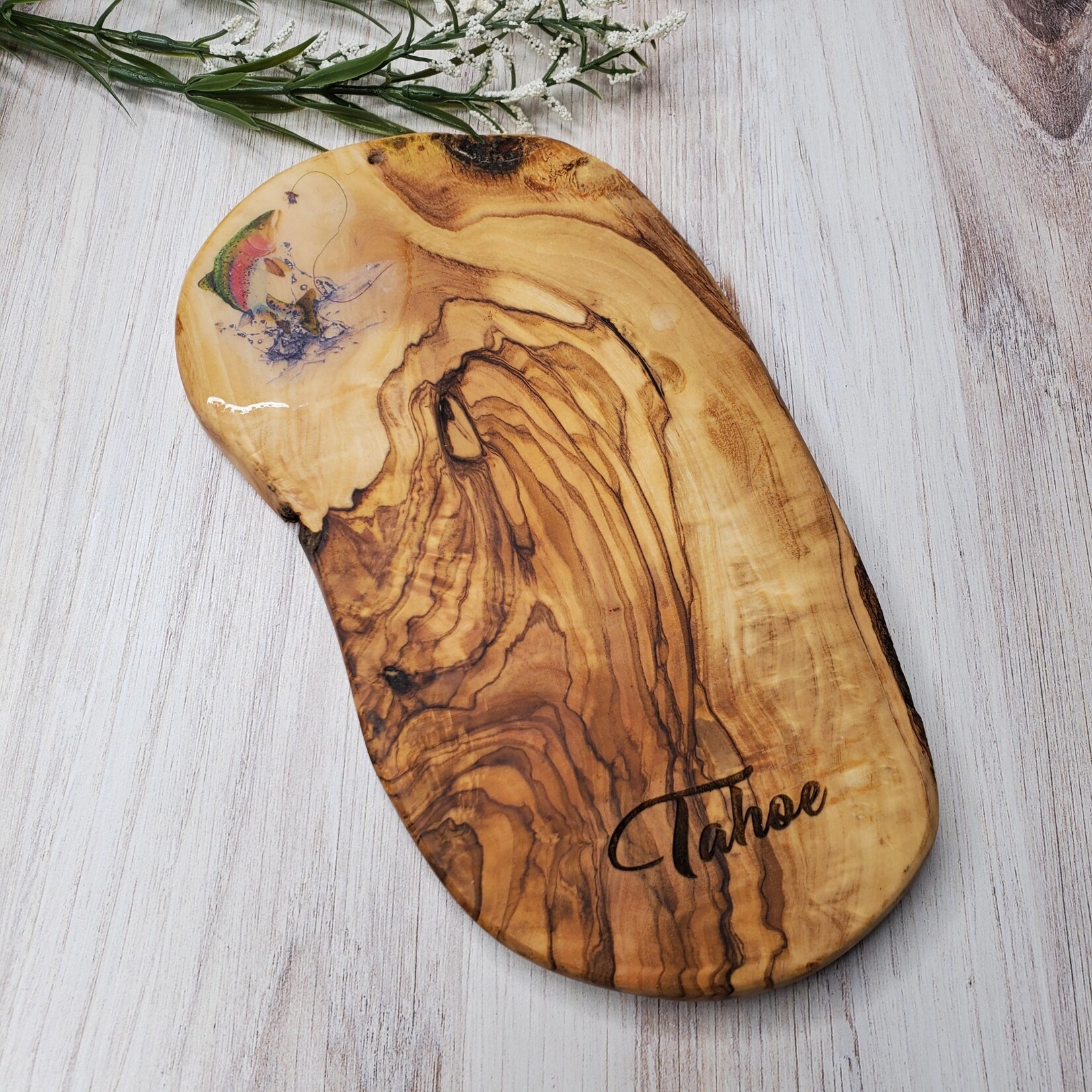 Sue Pemberton Mini Cheese Board - Lake Tahoe w/ trout - 8.5 x 4.25"