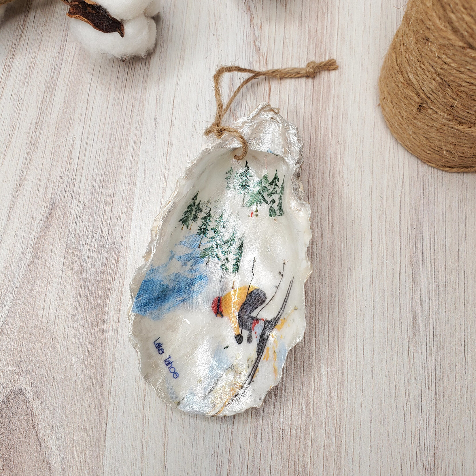 Sue Pemberton Oyster Shell Ski Ornament - Larges -