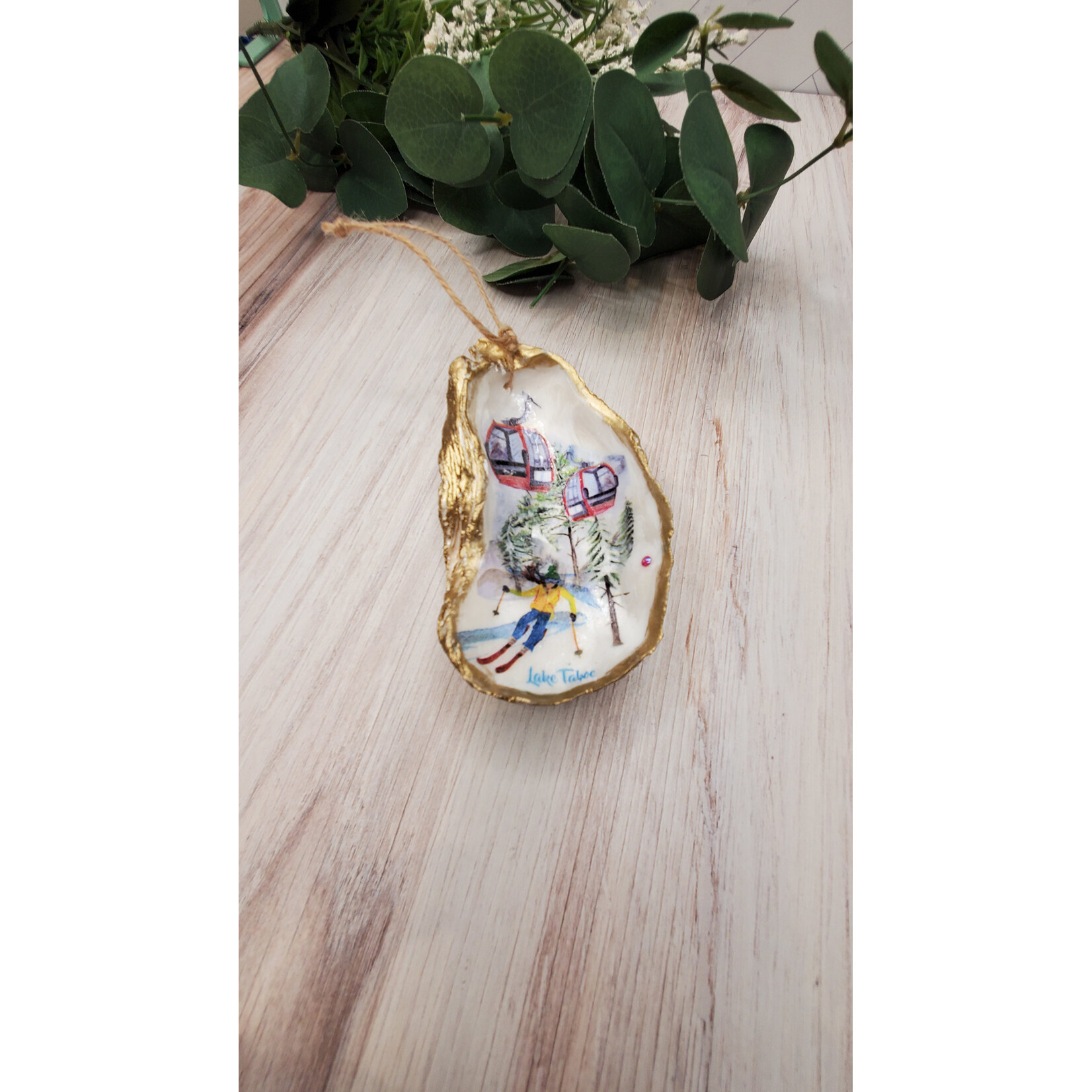 Sue Pemberton Oyster Shell Ski Ornament - Larges -