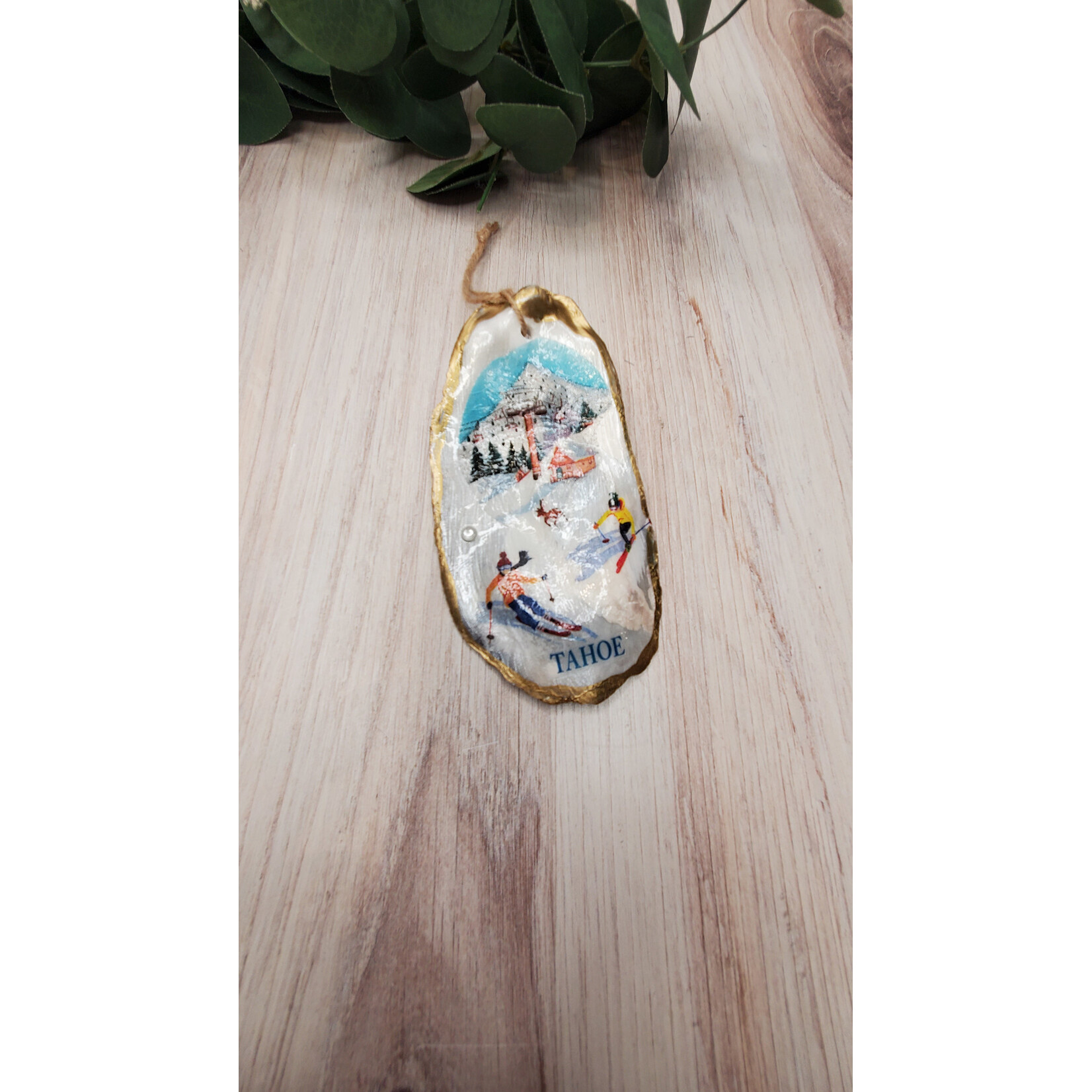 Sue Pemberton Oyster Shell Ski Ornament - Larges -