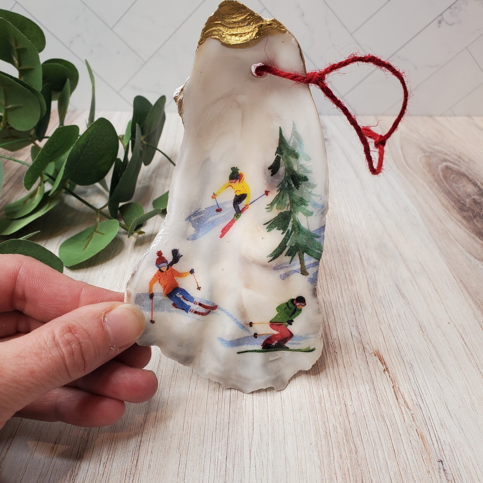 Sue Pemberton Oyster Shell Ski Ornament - Larges -