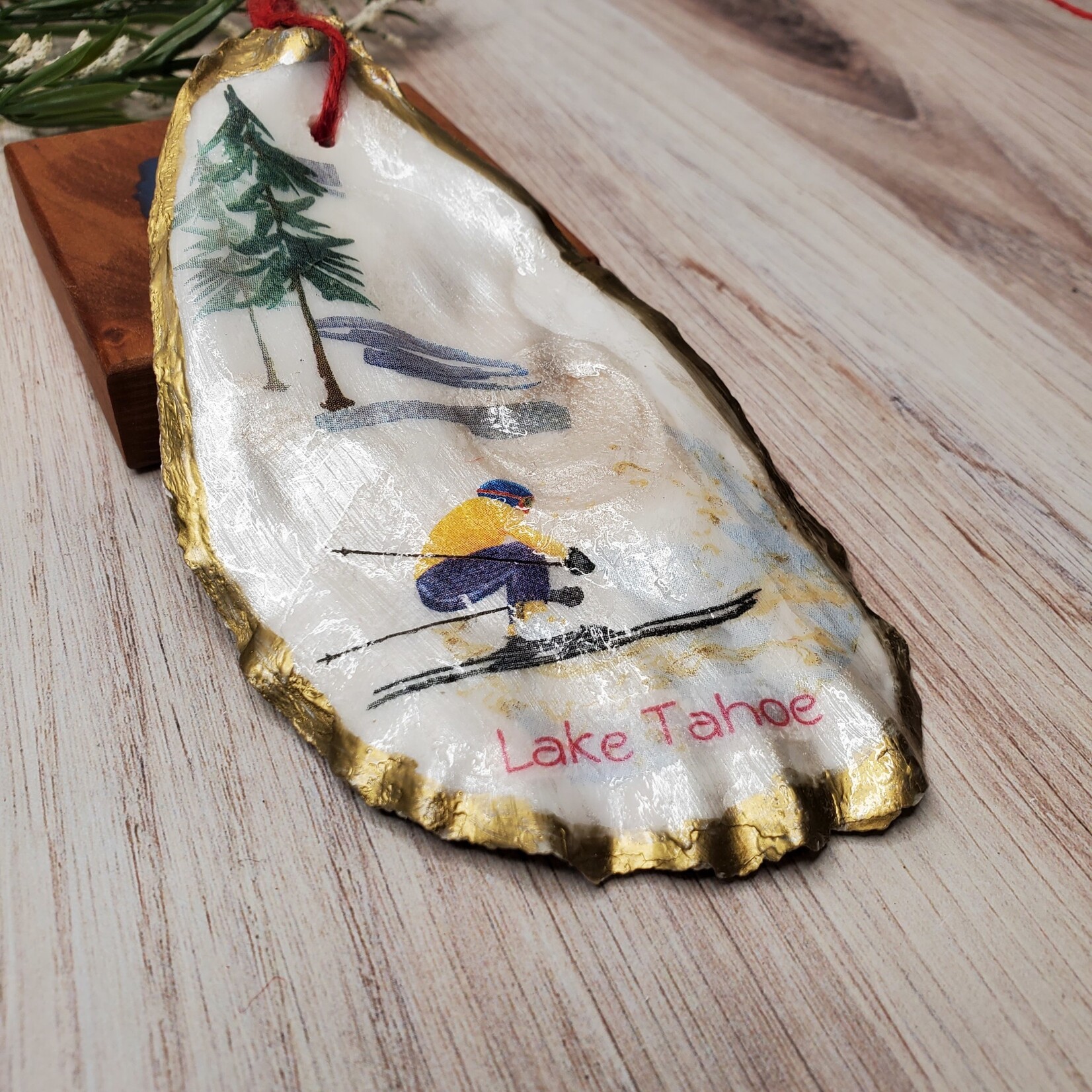 Sue Pemberton Oyster Shell Ski Ornament - Larges -