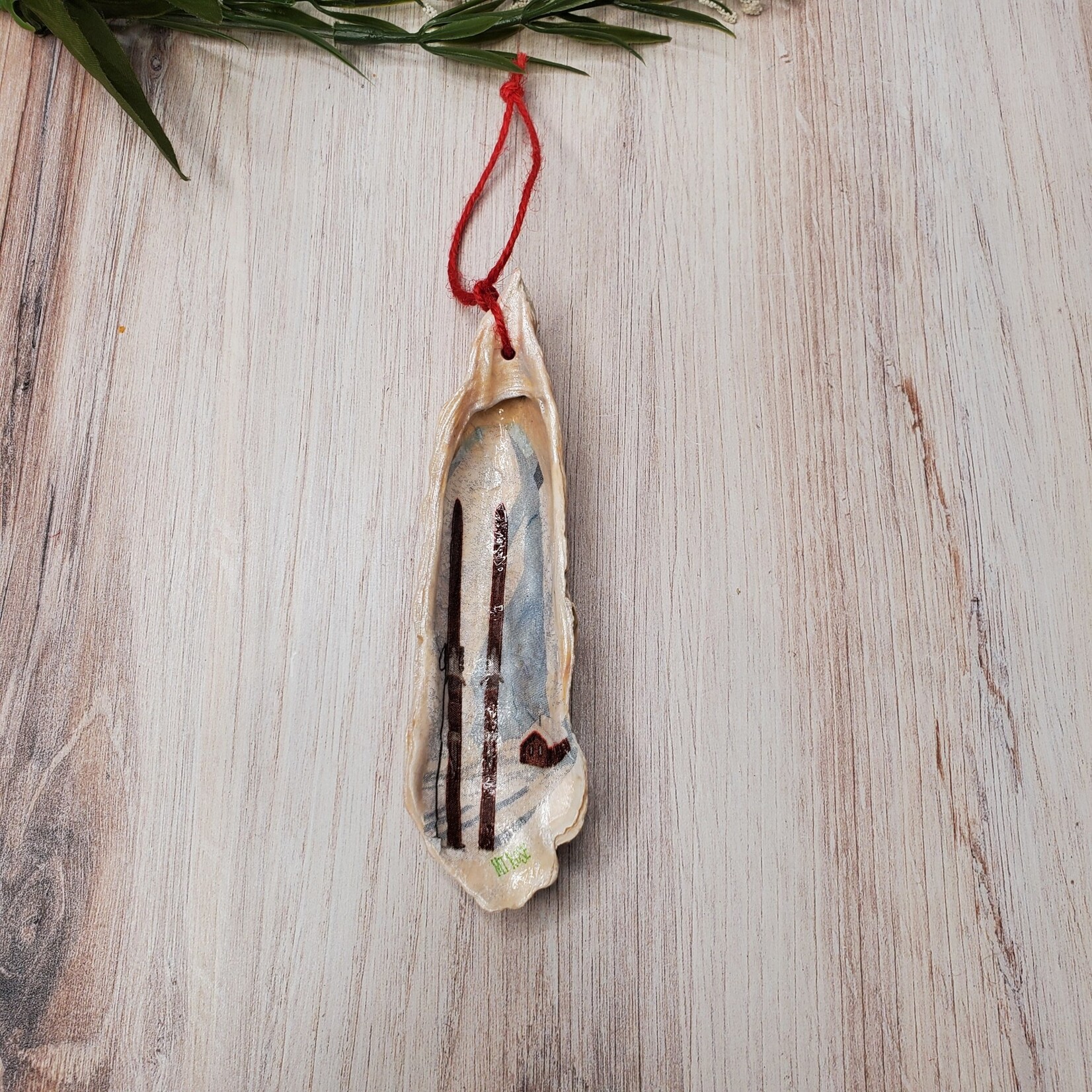 Sue Pemberton Oyster Shell Ski Ornament- Smalls