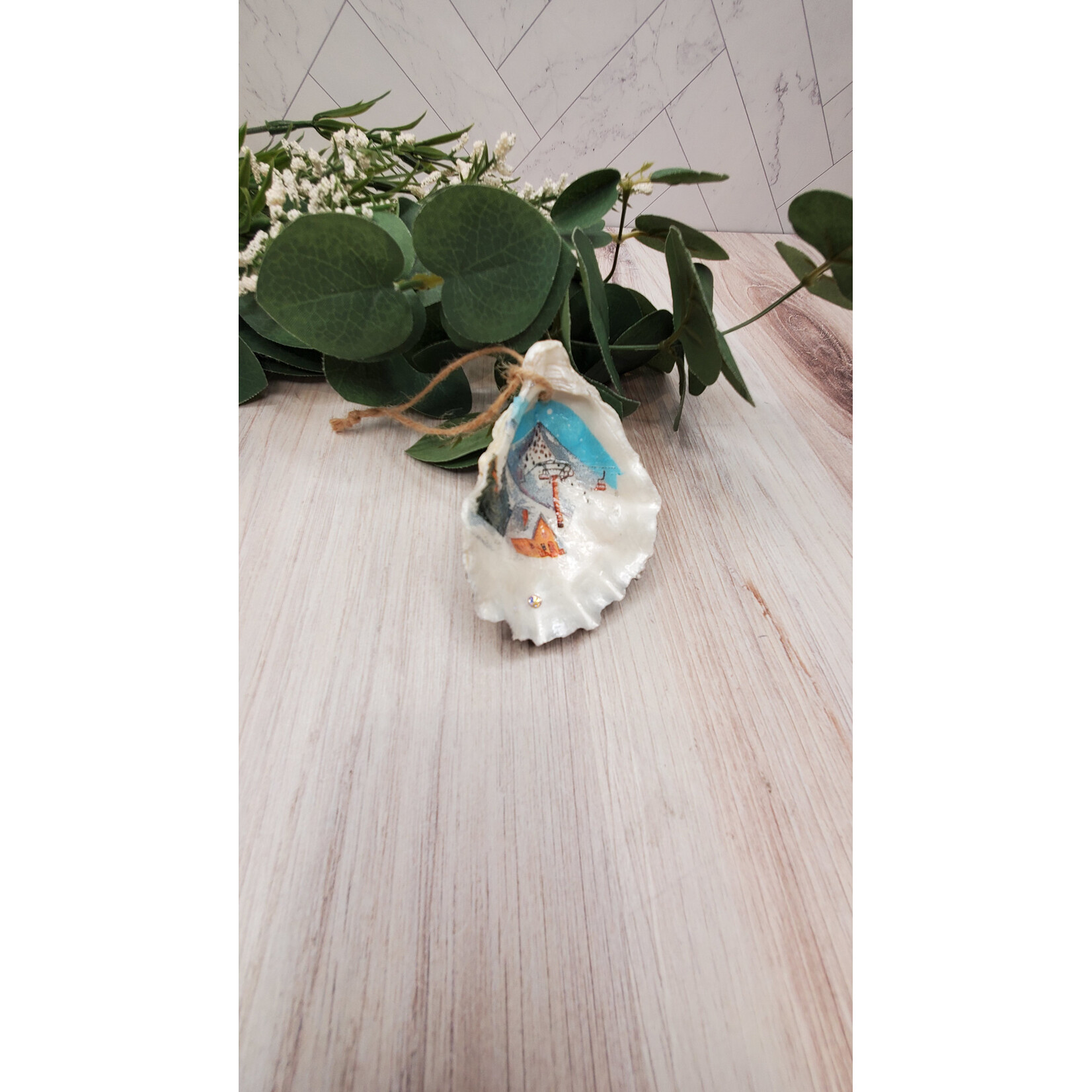 Sue Pemberton Oyster Shell Ski Ornament- Smalls