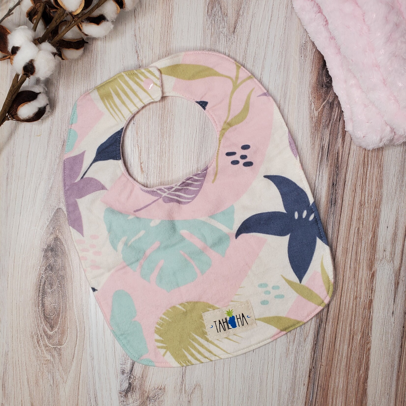 Tahloha Baby Blanket & Bib Set - Pink Tropical Floral